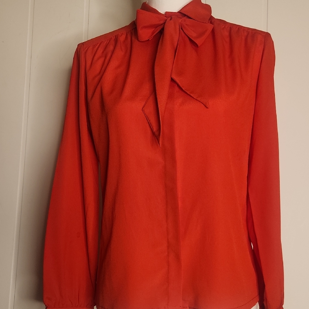 Vintage Rare 70's Pendleton Office-siren Red Bowtie Button-down Blouse